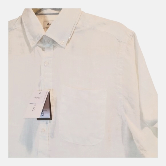 NWT PORTER & ASH SZ L Men's 100% Linen White Short Sleeve Button Down Shirt - Picture 3 of 13